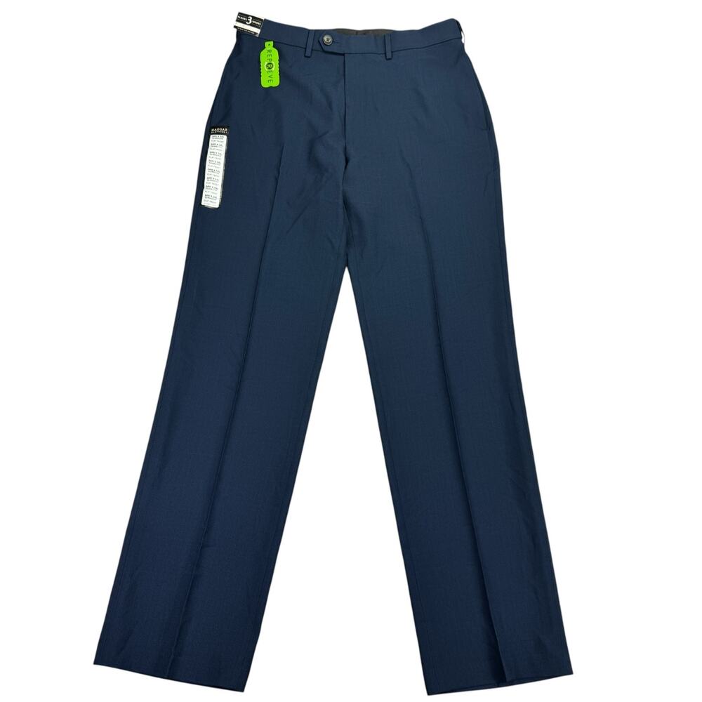 Haggar Mens ECLO Stria Classic Fit Flat Front Dress Pants Blue 34x34